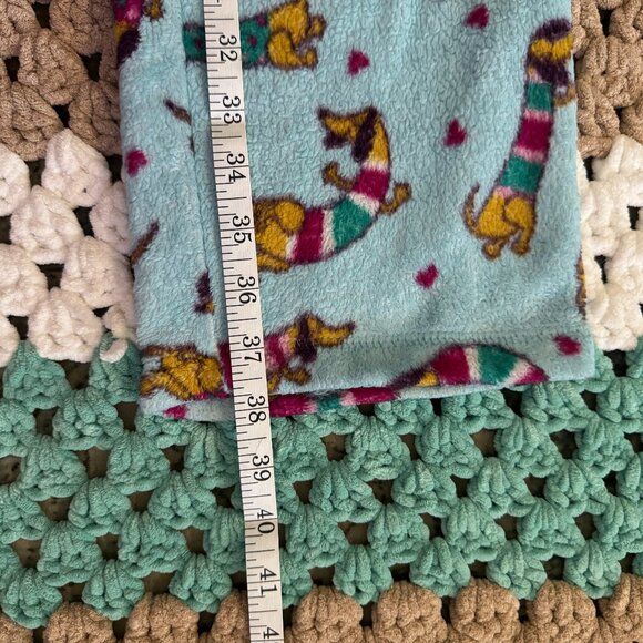 Teal Blue Weiner Dog Doxi Dashound Fleece PJ Pajama Lounge Pants Womans sz Small - Picture 3 of 3